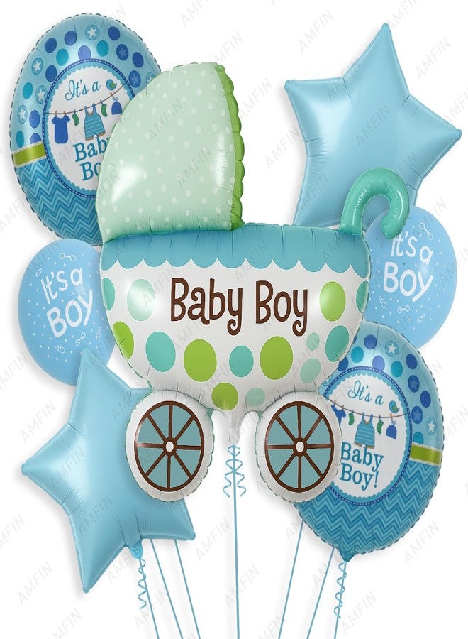 AMFIN (Pack of 7) Baby Shower Decoration Items Baby Arrival Decoration Boy Welcome Foil Balloon Maternity Shoot Props Accessories (Blue) - Image 1